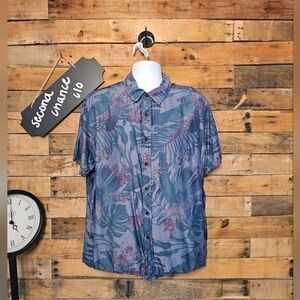 Goodfellow Men's tropical Floral Hawiian Short Sleeve Blue button-up Shirt Sz XL